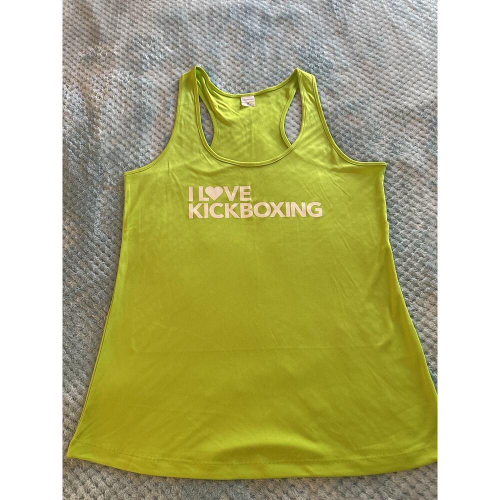 I Love Kickboxing Racerback T-Shirt Athletic Gym Workout Lime Green Medium